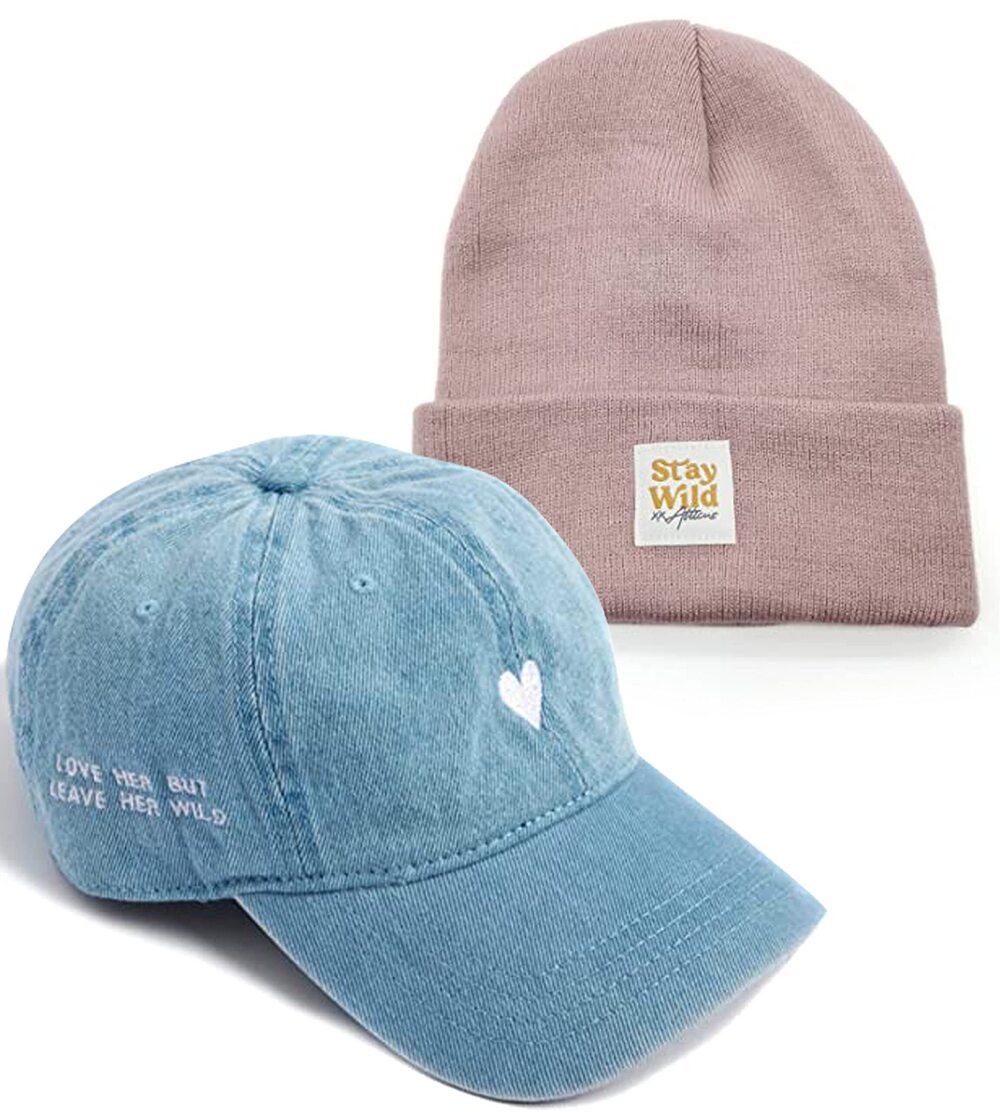 7682 Poetry Dad Hat Heart Denim and Cuffed Beanie Stay Wild Mauve - Unisex